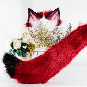 Brugundy Wolf Ears Headband and tail, Ears headband, furry ears , wolf tail, cosplay ears, Cat Ears, Wolf Ears, Fox Ears, Furry Cat Ears