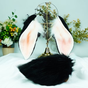 black lop ears, Lop Ears headband, black lop ears,faux fur bunny ears, bunny ears headband, rabbit play, Easter gift, bunny ears and tail