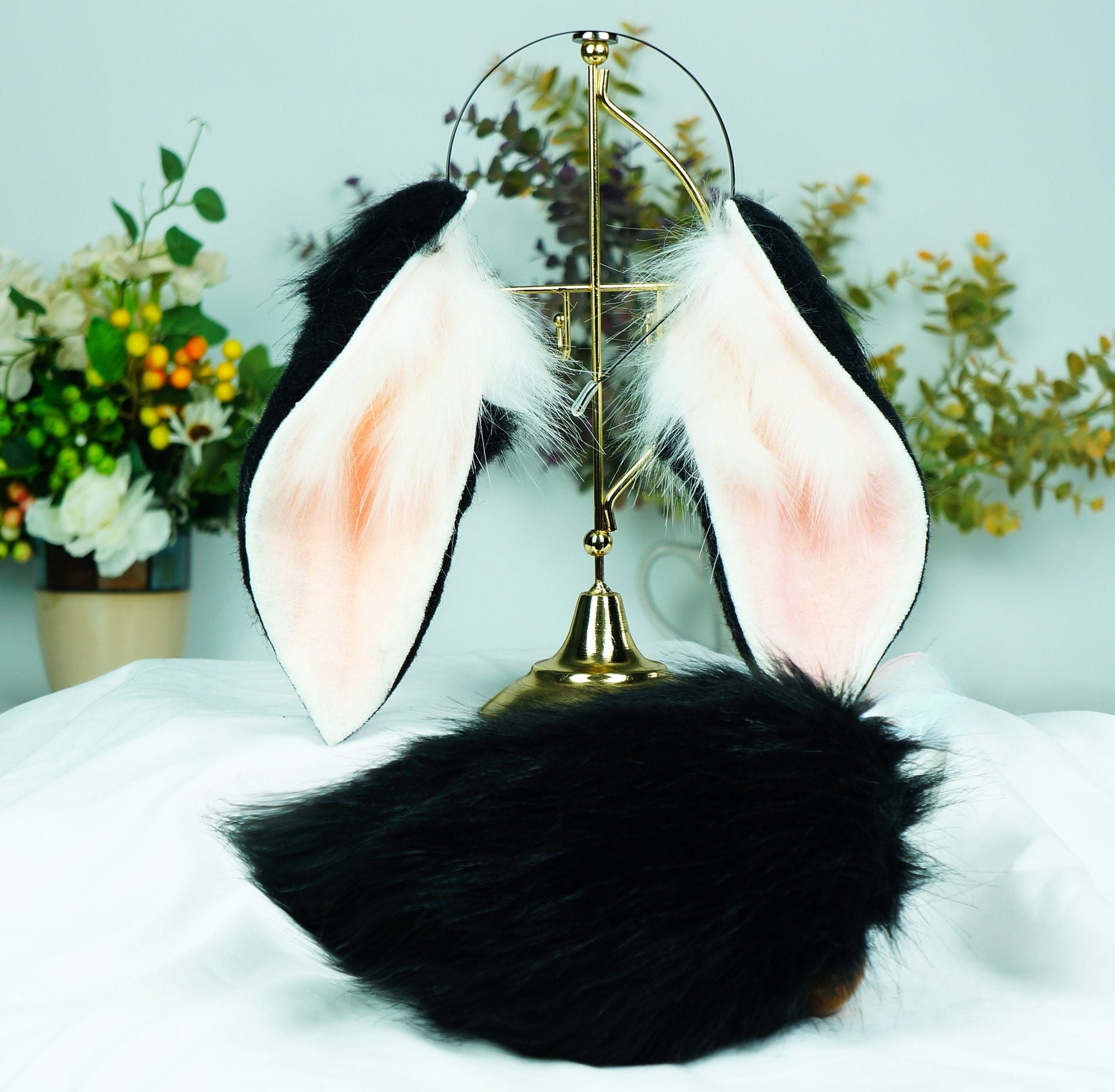 black lop ears, Lop Ears headband, black lop ears,faux fur bunny ears, bunny ears headband, rabbit play, Easter gift, bunny ears and tail