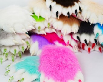 Handmade cat paws,  Furry gloves, fursuit paws, cosplay paws, pet play,  faux fur paws with 5 white finger,cat gloves,custom Fursuit gloves,