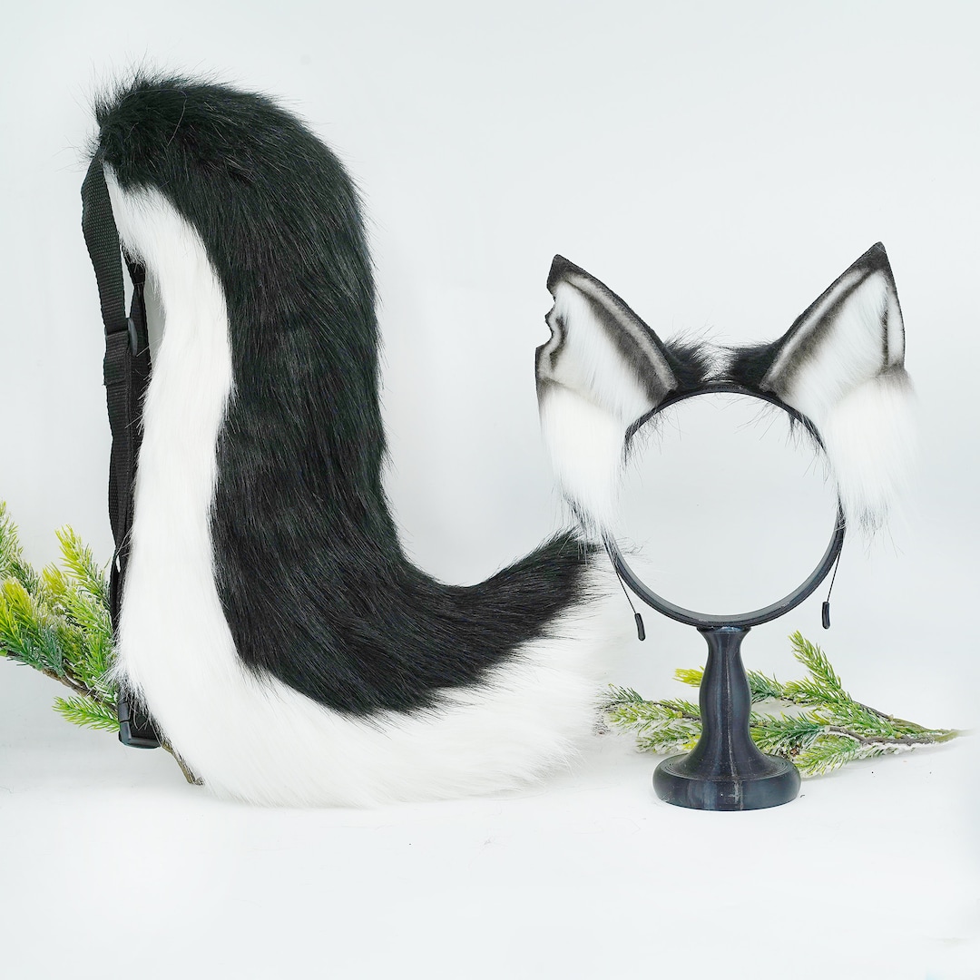 Black and White Cat Ears and Tail, Cat Ears and Tail, Cat Ears