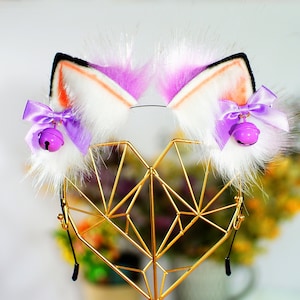 lavenda Kitsun Ear and tail , Cat ears, Cat tail, cosplay cat ears,  costum ears, cosplay set, Fairy Ears,  kitten ears, realistic cat ear,