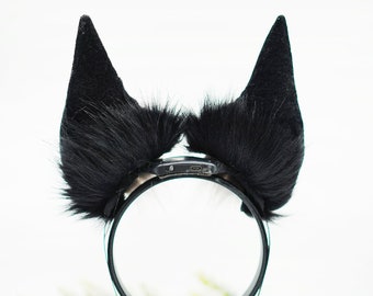 Kunstpelz-Fuchs-Ohren Stirnband Mit Schwanz – Cosplay Kopfschmuck, Schwarz, Metallbügel Formbar, Für Kostümparty & Mottotag