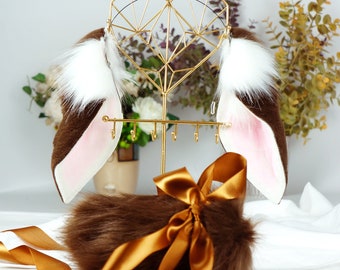 Kawaii brown lop ears,  Lop  Ears headband, brown lop ears,faux fur bunny ears, bunny ears headband,