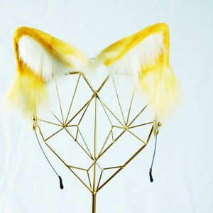 yellow and white cat ears cosplay ears anime ears headband fake fur ears faux fur ears furry fur ears kawaii KTcatvintage