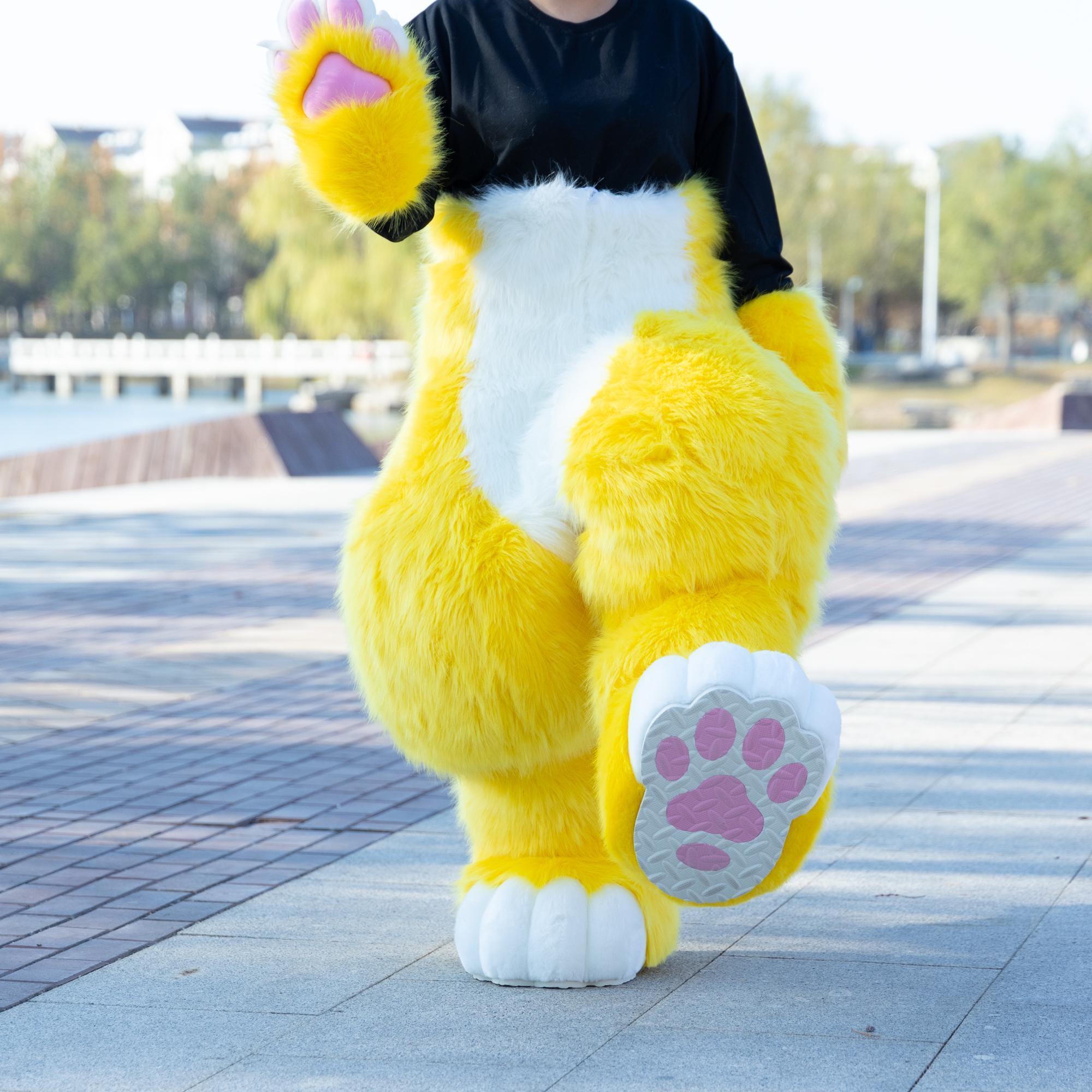 Yellow&White Full Fursuit Pants,Furry Convention Custom Fursuit Fursona, Animal-Themed Event,Fursuit Legs Hand/Feet Paws Tail