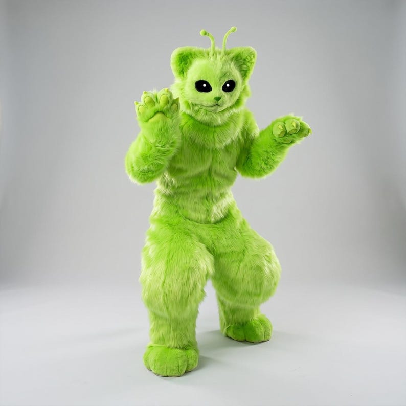 Alien Cat Fursuit Set, Alien Cat Cosplay Furry Mask Head, Paws, Tail ...