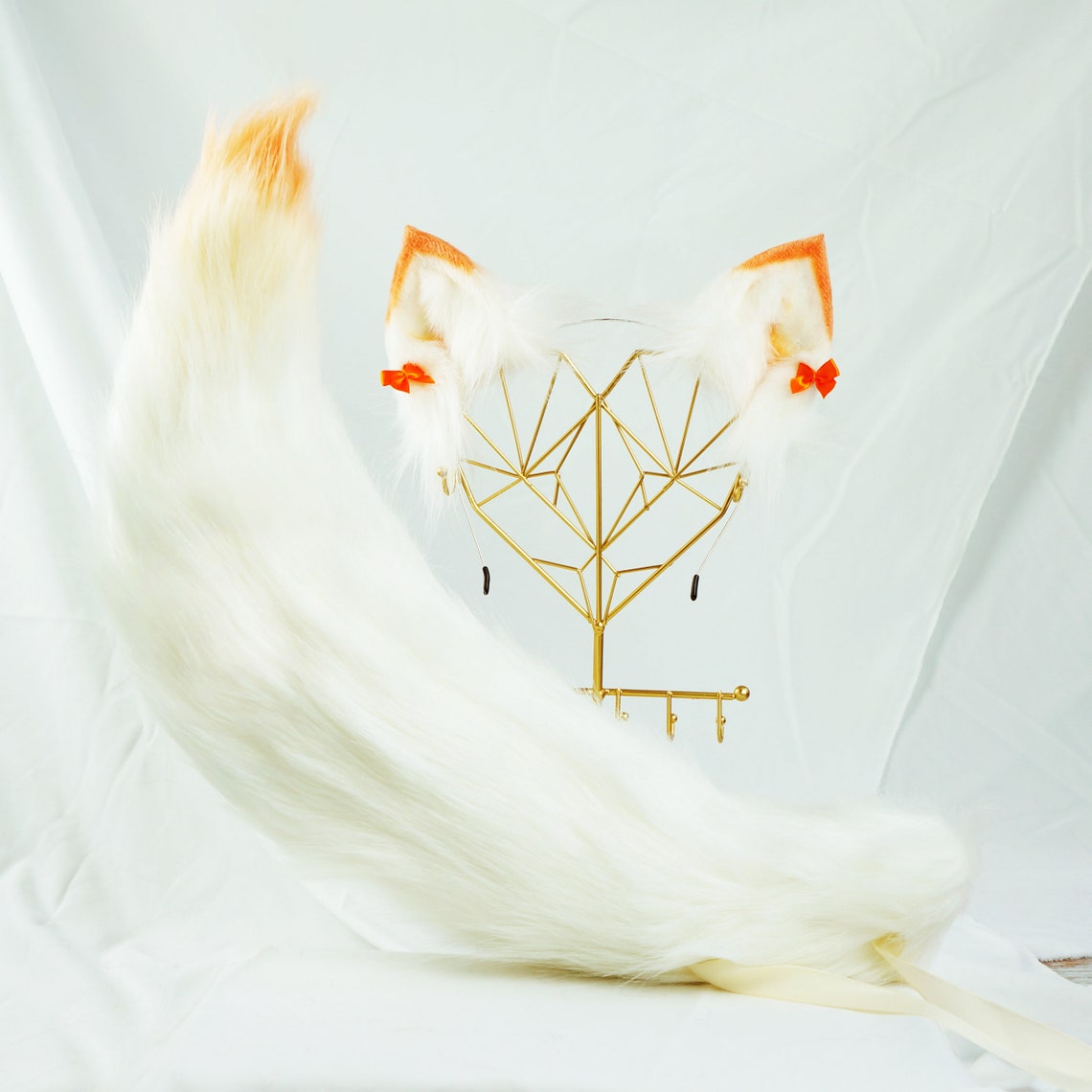 White and Orange Cat Tail and Ear Set Fox Ear Fluffy Wolf Etsy