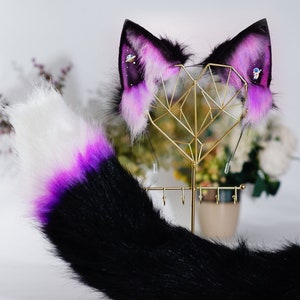 Galaxy fox ears and tail, Cat ears and tail, Cat ears, fox tail, ears headband, tail  tail ,  handmade ears, pet play,  custom ears