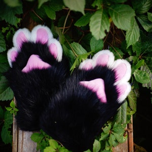 Black cat paws, Fursuit gloves, Furry, Fursuit, Black fursuit paws, furry paws, Furry art, pet play, black paws with white finger, custom