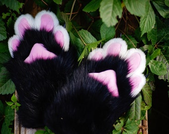 Black cat paws, Fursuit gloves, Furry, Fursuit, Black fursuit paws, furry paws, Furry art, pet play, black paws with white finger, custom