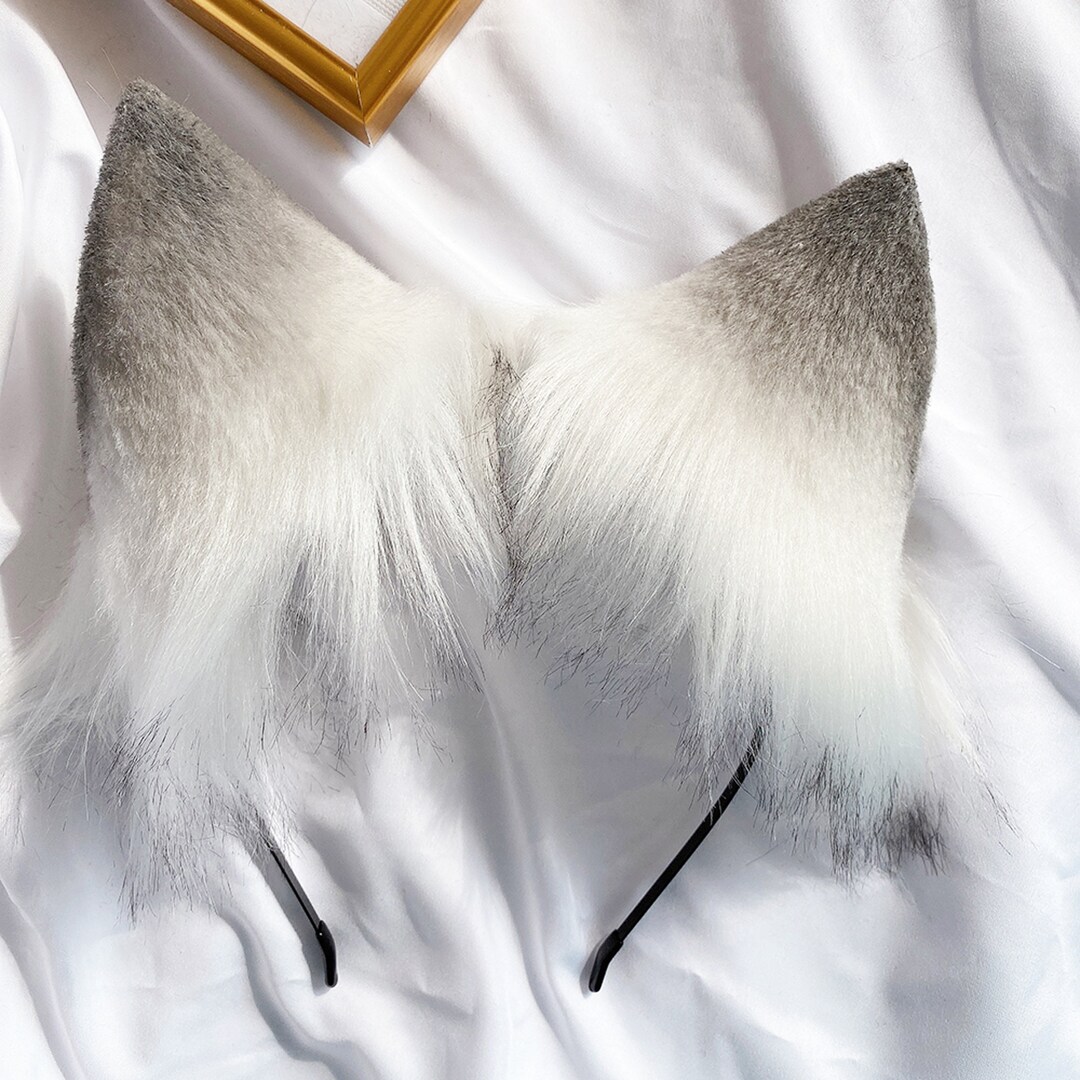 Fluffy Grey Wolf Ears, Faux Fur Wolf Ears Headband, Handmade Kitten Ears, Fluffy Cat Ears, Faux