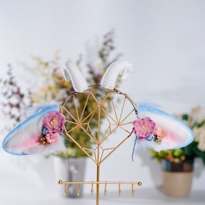 blue sheep ears, lamb ears,goat ears, anime cospaly, sheep ears cosplay, petplay ,  goat ears headband, cosplay ears, floral ears headban