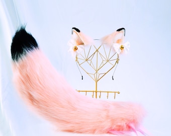 Pink Kitsun Ear With Bows, Cat ears, cosplay cat ears,  Pet play, Fairy Ears, Cute Ears,  fake ears, kitten ears, realistic cat ear