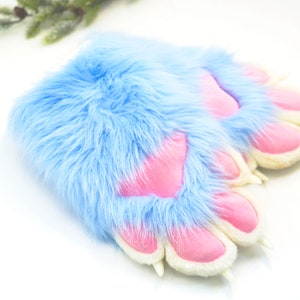 Custom Fursuit gloves,Handmade cat paws,  Furry gloves, fursuit paws, cosplay paws, pet play,  faux fur paws with 4 white finger,cat gloves,