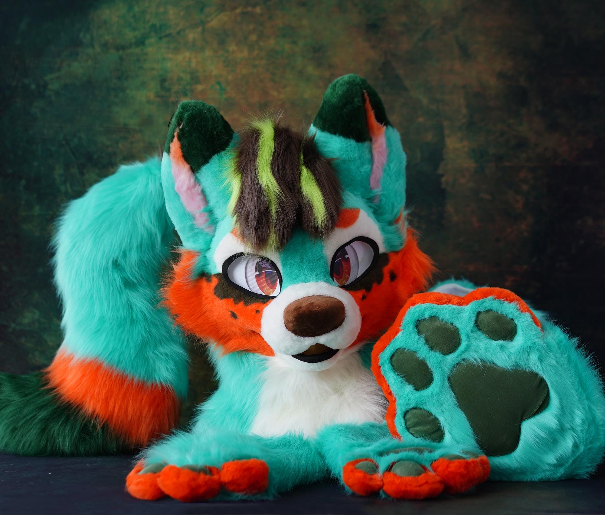 wolf fursuit partial gear set, furry mask head tail paw feet, custom furry art, OC animal cosplay, fursuit con, fursuit premade