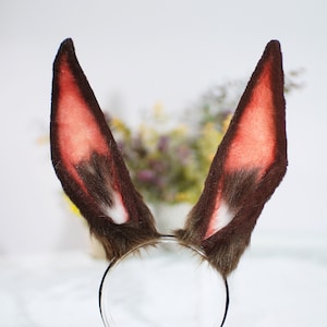 bunny ear headband bunny petplay ear rabbit ear realistic faux fur animal ear cosplay ear kittenplay ear anime cosplay neko ear coffee pink