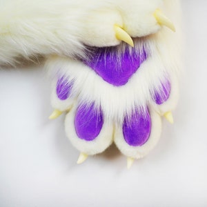 Weiße Fursuit Handschuhe, handgemachte Katzenpfoten, pelzige Handschuhe, pelzige Pfoten, Cosplay Pfoten, petplay, Kunstpelz Pfoten mit 4 weißen Finger