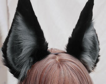 Realistic Anubis wolf ear,Black Gray animal ear,Faux fur ear,Dieb ear,Wolf ear headband,Anime ear,Wolf cosplay ear,Aritificial furry ears