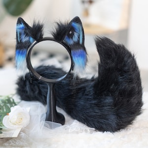 Starry cat ears, stargazer cat ears and tail, Cat ears and tail , ears headband,  handmade ears, pet play, custom ears,Halloween,furry