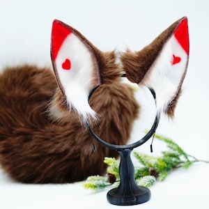 Hostel fox ears and tail, kitsune ears tail  , ears headband, cat ears, costume play gear,  handmade pet play ears, Anime Husk