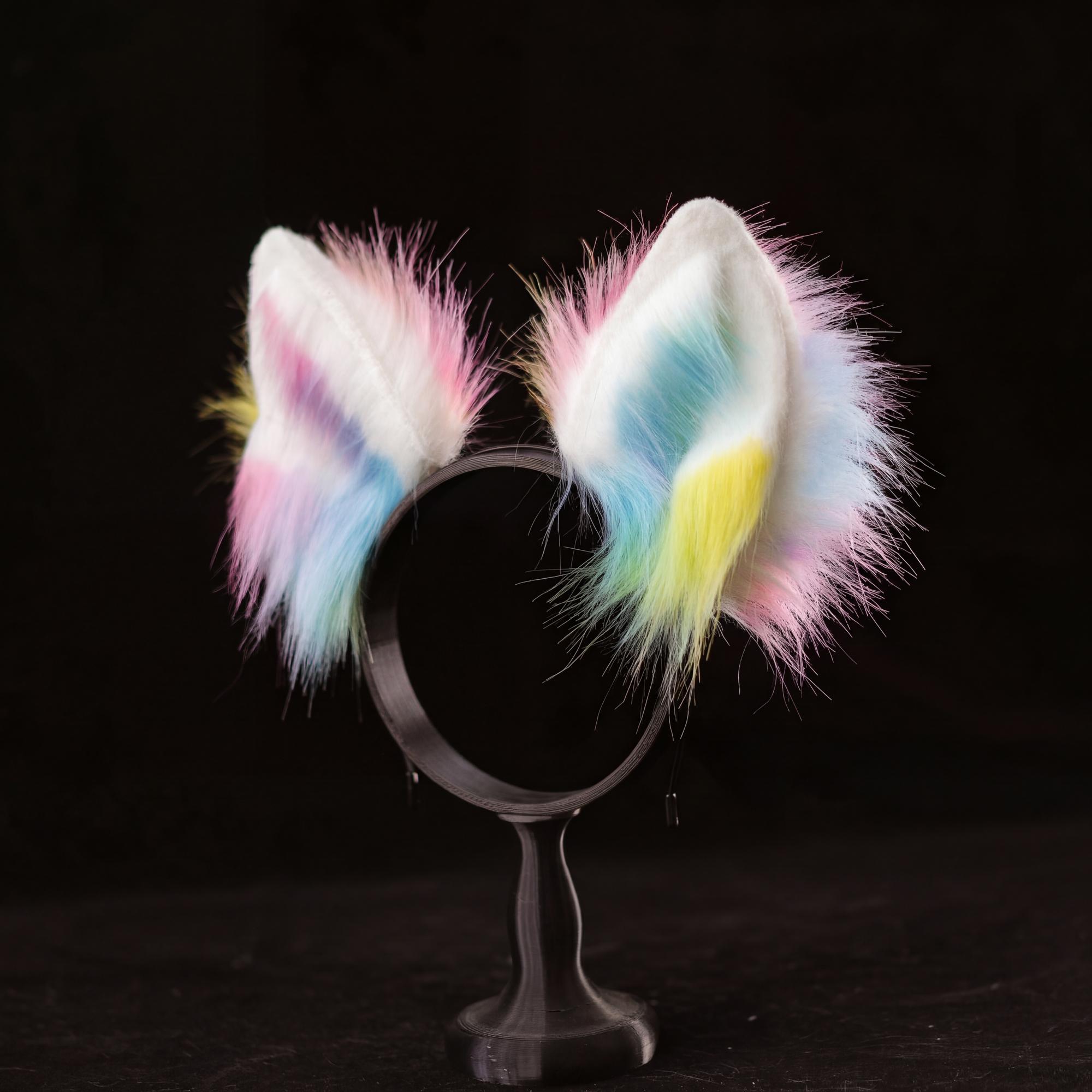 Rainbow Furry Cosplay Ears and Tail Set - Posable Faux Fur Anime ...