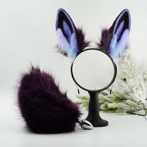 Dark Purple Bunny ears, Fluffy ears, Faux Fur ears, Rabbit Ears Headband, animal ears, aumbur animal ears,