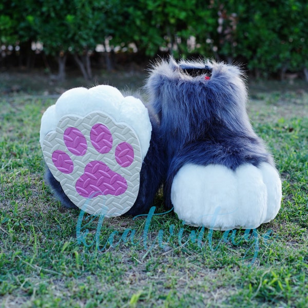 Grey feet paws fursuit kemono toony kigurumi fursona kawaii outdoor foot paw shoes cosplay cat dog fox wolf bunny halloween gift furry