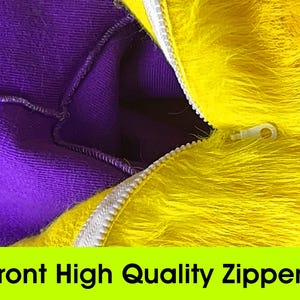 a close up of a purple and yellow jacket