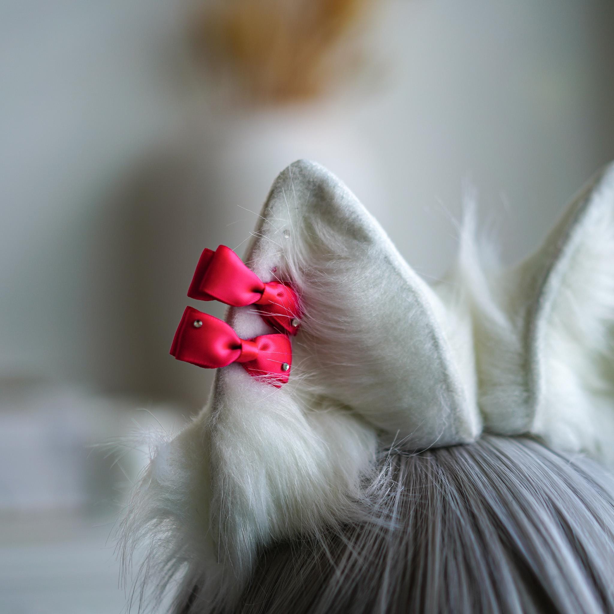 Witte kat oor hoofdband, pluche harige kostuum oren, schattige elegante cosplay haarband voor meisjes, kawaii cadeau, cosplay accessoire, harige conventie - België