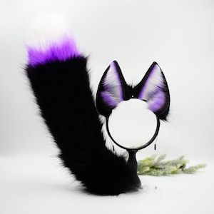 black purple shepherd ears puppy ears headband cosplay bat ears, game girl egirl gear headband role play puppygirl ears headband
