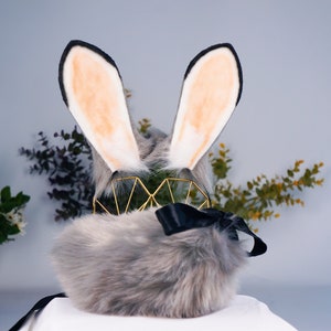 Zootopia Judy Hopps Inspired Faux Fur Rabbit Ears and Tail Set | Movie Character Cosplay Accessories | Halloween and Themed Events Costume