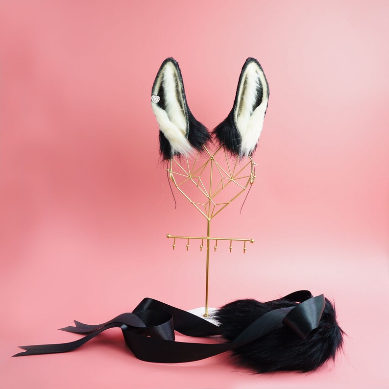 Black Bunny ears 065 Rabbit Ears Headband Fluffy ears Faux Fur ears