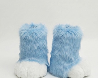 White feet paws fursuit kemono toony kigurumi fursona kawaii outdoor foot paw fursuit shoes cosplay cat dog fox wolf bunny