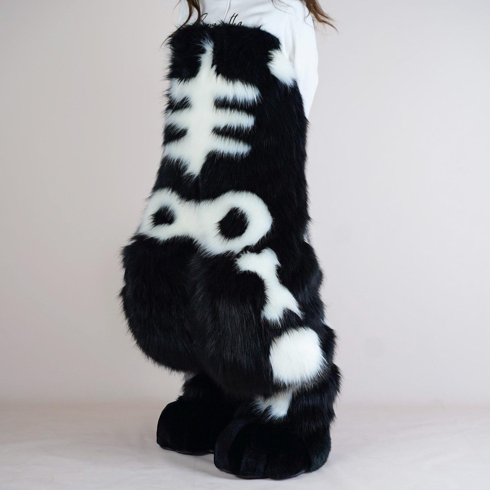 Skeleton Fursuit Body Pants Paws Faux Fur Animal Character Partial Hood ...