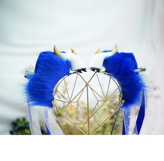 Blue and White Cat Ears Faux Fur Cosplay Faux Fur Animal Ears Etsy