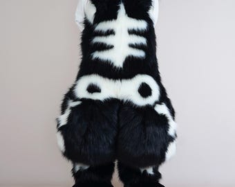Skeleton Fursuit body pants paws Faux Fur Animal Character Partial Hood Furry Convention Costume Handmade Anthro Cosplay Mascot Headpiece