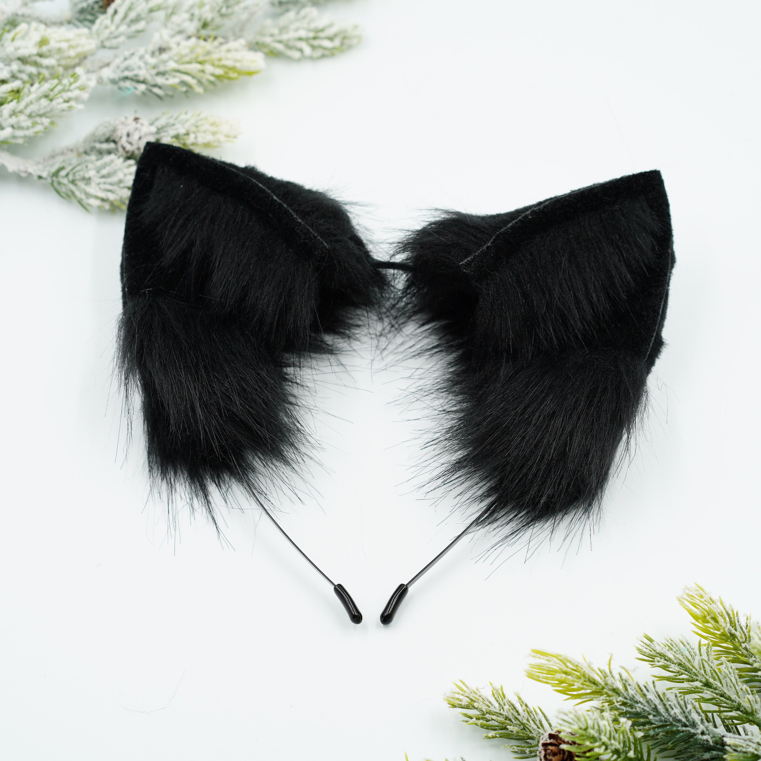Black Cat Ears and Tail, Faux Fur Ears, Cat Ears, Tail , Ears Headband ...