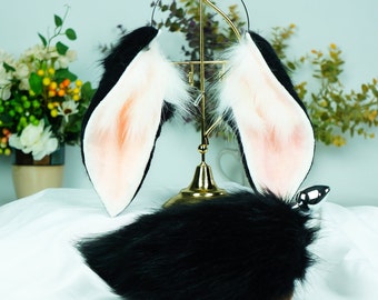 Kawaii black lop ears,  Lop  Ears headband, black lop ears,faux fur bunny ears, bunny ears headband,