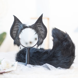 Bat cat ears, evil cat ears and tail, Wolf ears,tail ,fox ears headband handmade ears pet play custom ears Halloween cosplay Furry equipment