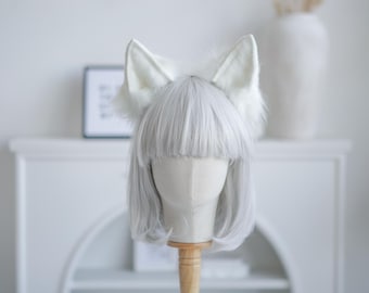 Realistische White Wolf Ohren, posierbare Clips, Luxus Kunstpelz Stirnband, Handgefertigtes Fuchs Cosplay Accessoire, Flauschiges Tier Kit Geschenk, Con Ausrüstung