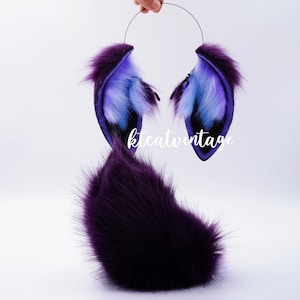 KTcatvintage purple night sky lop ears bunny ears bunny ears headband furry cosplay lop ears faux fur ears Rabbit play pet play ears
