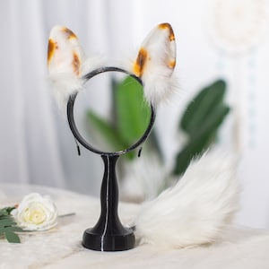 Burnt yellow rabbit ears&tail set,Cosplay Ear,Anime Cosplay,Fluffy bunny Ears,Faux Fur Ears, Animal Ears, Halloween surprise gift for friend