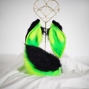 black green bunny ear, kawaii, bunny ear and tail, tail  ,  furry, bunny ear headband, rabbit ear, furry ear,  tail   , cosplay, kawaii