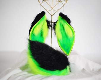 black green bunny ear, kawaii, bunny ear and tail, tail  ,  furry, bunny ear headband, rabbit ear, furry ear,  tail   , cosplay, kawaii