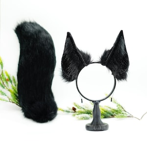 Black dog ears and tail ,Cosplay Ear,Anime Cosplay, fake fur wolf Ears,Fluffy Fox Ears, Kawaii Ears,  Faux Fur Ears, Ears Headband