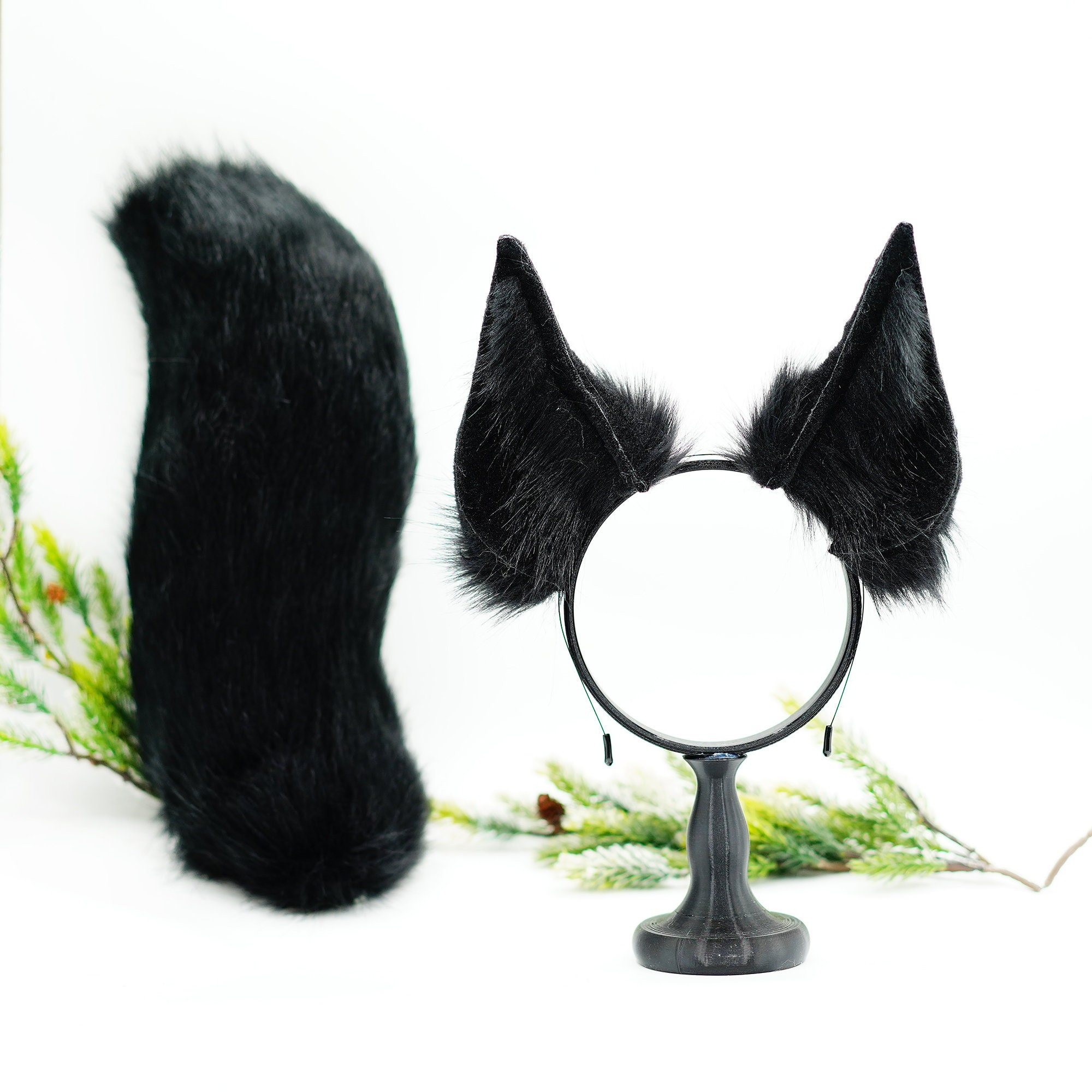 Black dog ears and tail ,Cosplay Ear,Anime Cosplay, fake fur wolf Ears,Fluffy Fox Ears, Kawaii Ears,  Faux Fur Ears, Ears Headband