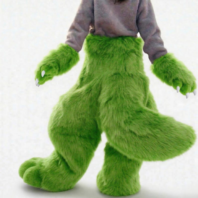 Alien Cat Fursuit, Elf Green Pants Tail Paws and Feetpaws Set Partial ...