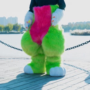 Green&Hot Pink Full Fursuit Pants,Furry Convention Custom Fursuit Fursona, Animal-Themed Event,Fursuit Legs Hand/Feet Paws Tail, Kemono