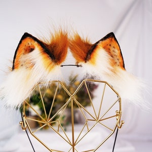 Ginger White Cat Fox ear headband Halloween costume cosplay faux ears